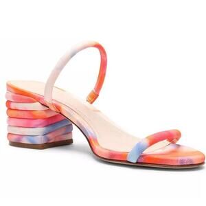 SCHUTZ Kyra Leather Tie Dye Block Heel Slide Sandals